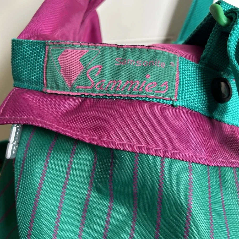 VTG‎ 1991 Samsonite Sammies Luggage Duffle Bag Teal Green Pink Striped